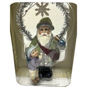 Vintage-Style‎ Christmas Ornament - Santa & Child In Frosty Winter Colors